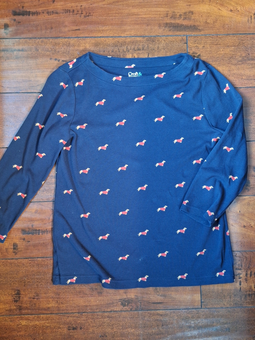 croft & barrow Navy Long-Sleeve Tee with Red Dog Motif